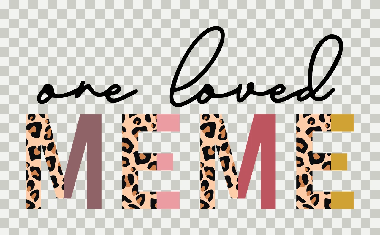 One loved M E M E Typography Design with leopard print pattern, pink block, burgundy block and gold block in black, beige and brown transparency and detail preview thumbnail