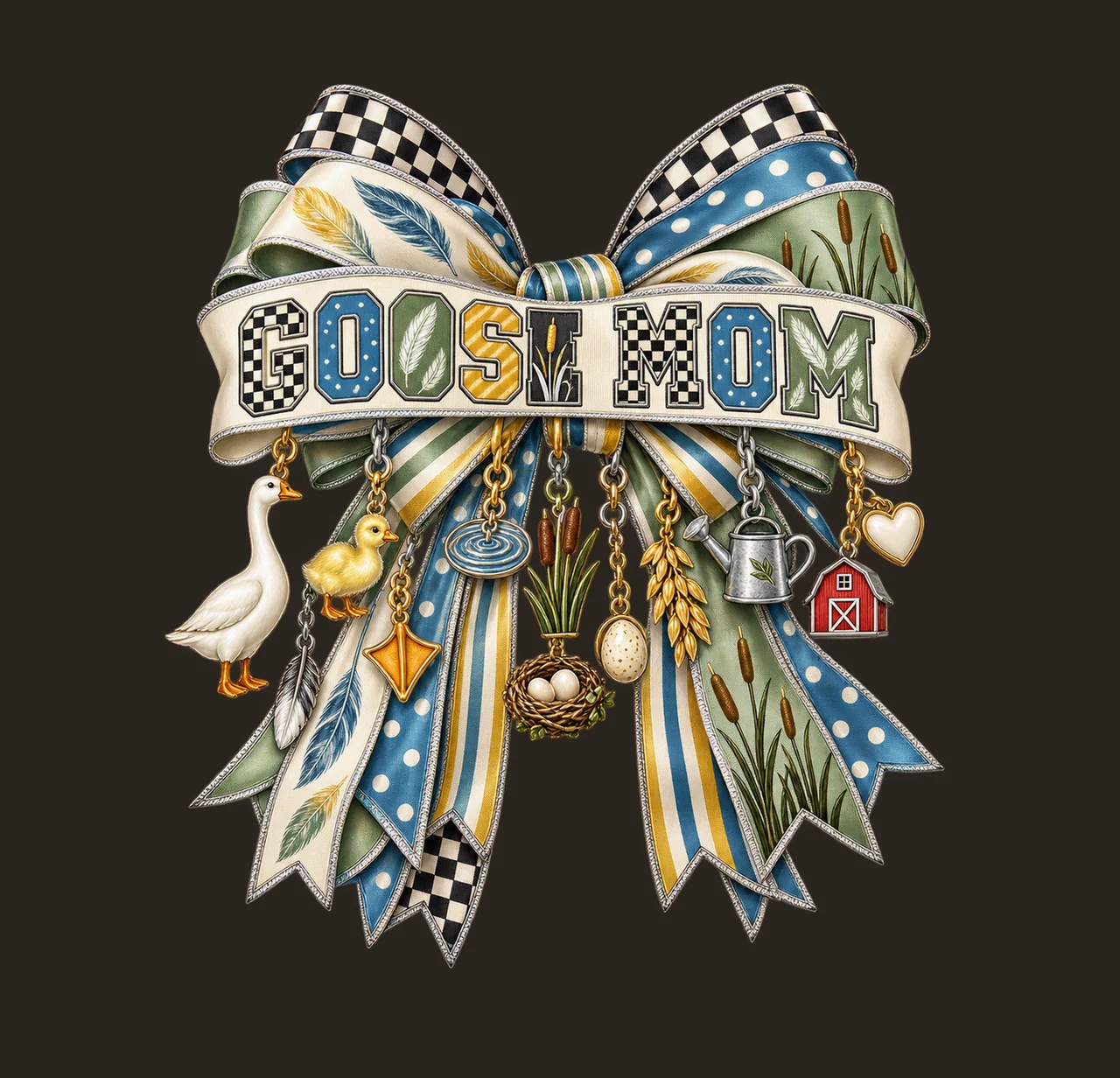 Goose Mom Bow Charm PNG, Patterned Varsity Mom Ribbon Clipart, Transparent Sublimation Digital Download contrast preview thumbnail