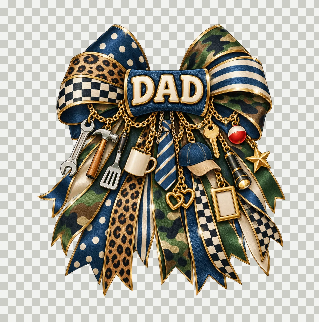 Dad / Father's Day Bow Charm PNG, Gold Chain Charms, Transparent Sublimation Design, Digital Download transparency and detail preview thumbnail