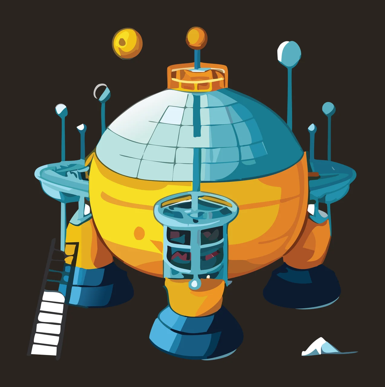 Futuristic Dome Station Schematic standing ladders towers spheres contrast preview thumbnail