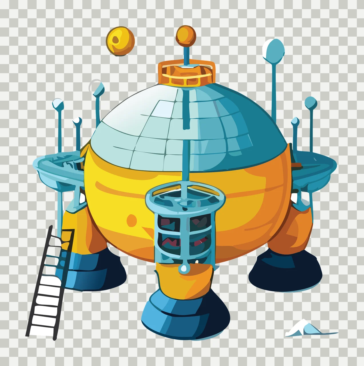 Futuristic Dome Station Schematic standing ladders towers spheres transparency and detail preview thumbnail