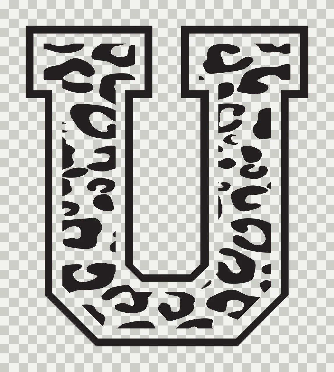 Black Varsity Half Font Leopard Character 12 print animal cheetah transparency and detail preview thumbnail