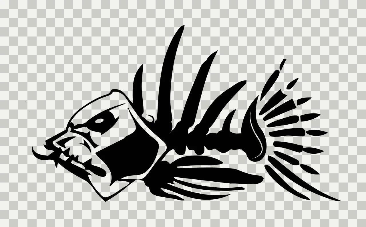 Bones Skeleton Fish Silhouette Graphic spines black white fins transparency and detail preview thumbnail