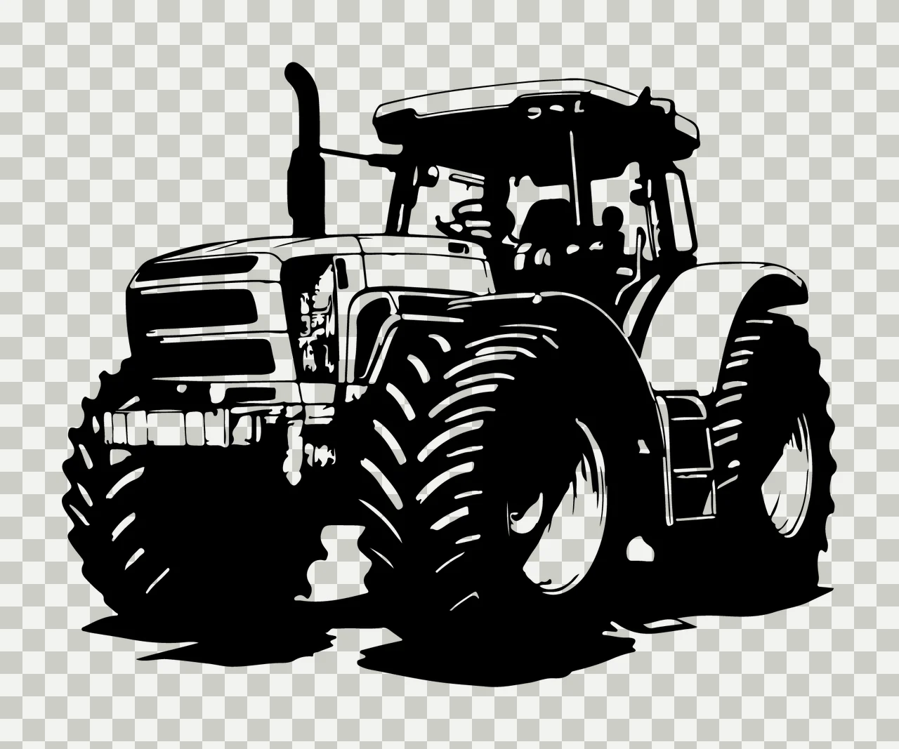 Large Tractor Silhouette Front View stationary wheels black transparency and detail preview thumbnail