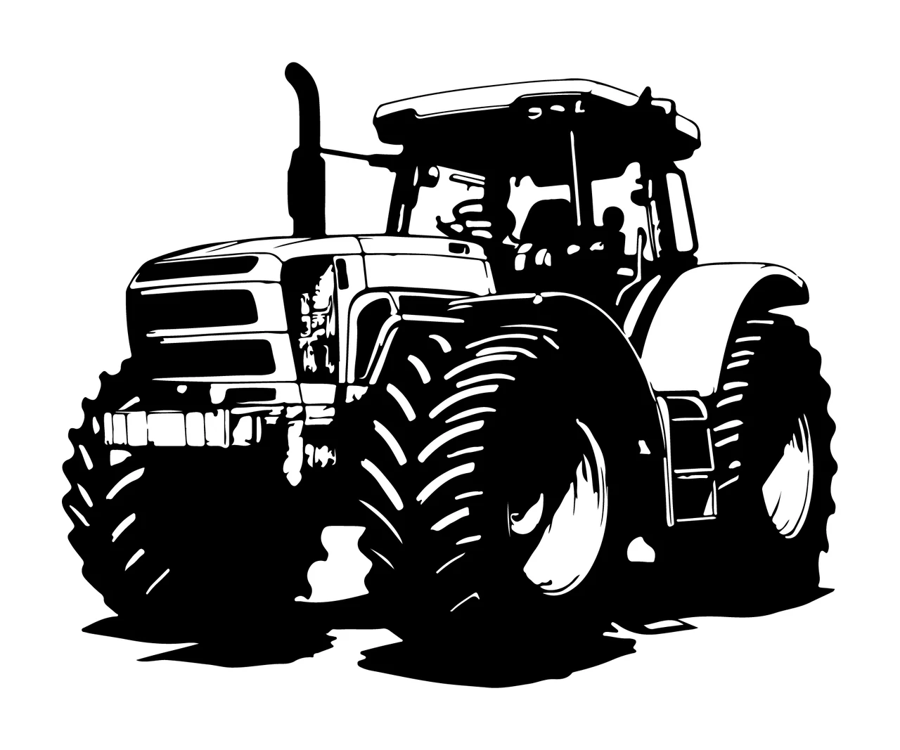 Large Tractor Silhouette Front View stationary wheels black