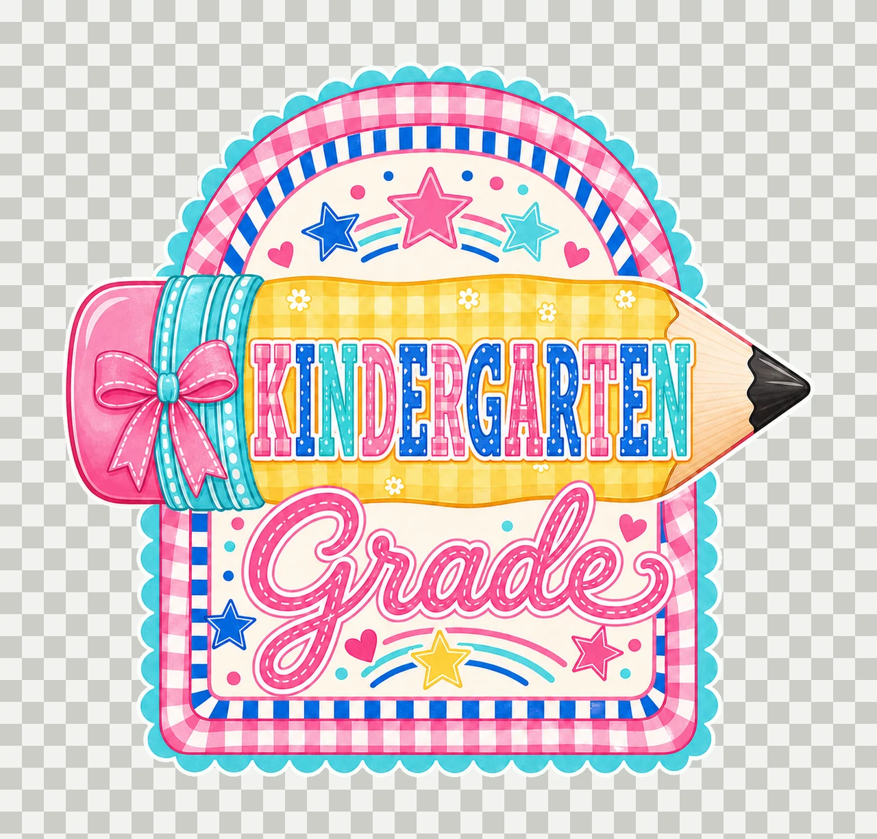 Preppy Back to School Pink Gingham Pennant Flag Variation F transparency and detail preview thumbnail