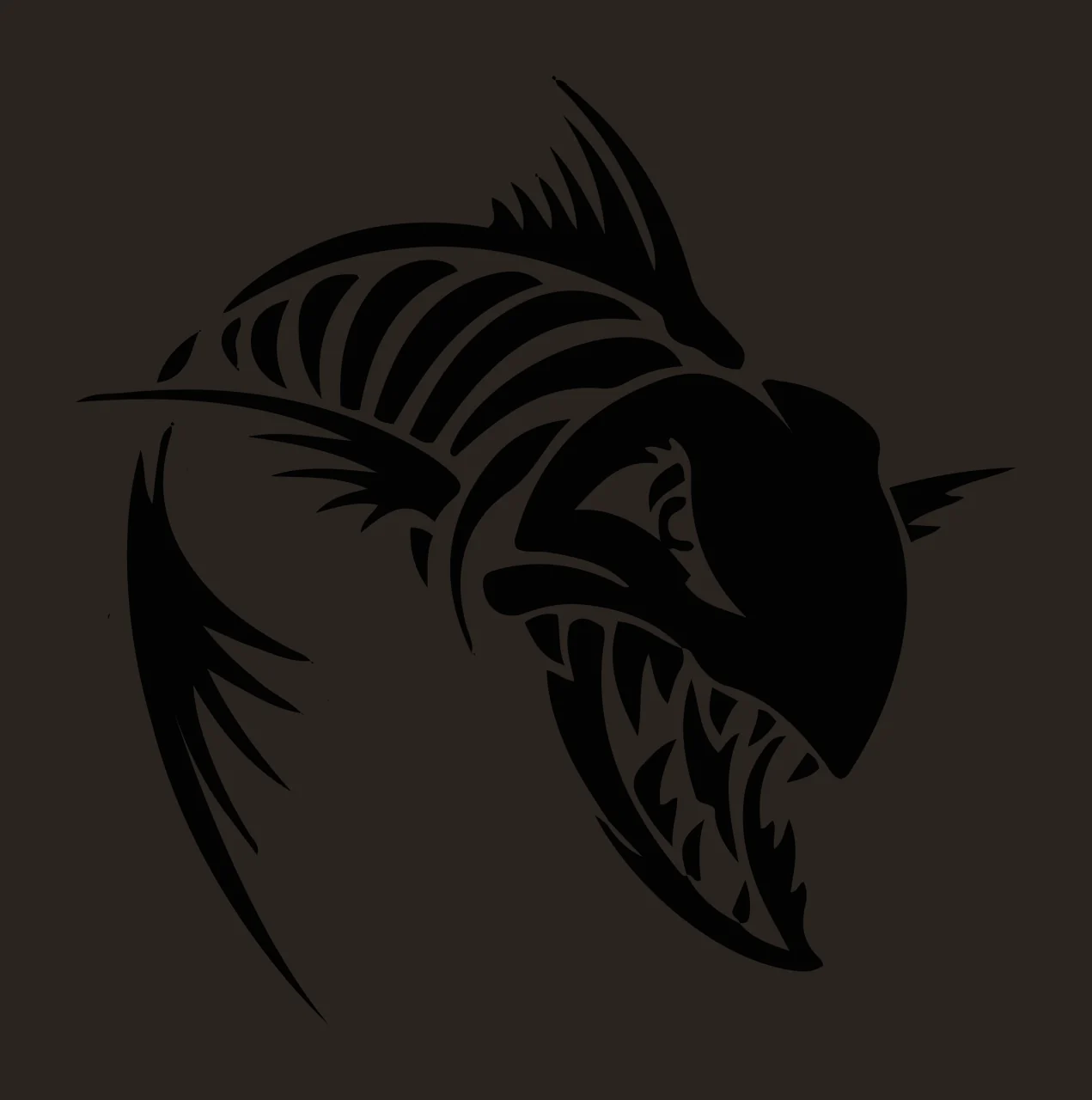 Aggressive Fish Skeleton Silhouette jumping teeth black white contrast preview thumbnail