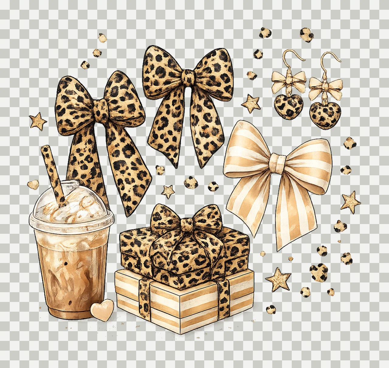 Books Bows Coffee Collage Trendy Leopard Checkered Design transparency and detail preview thumbnail