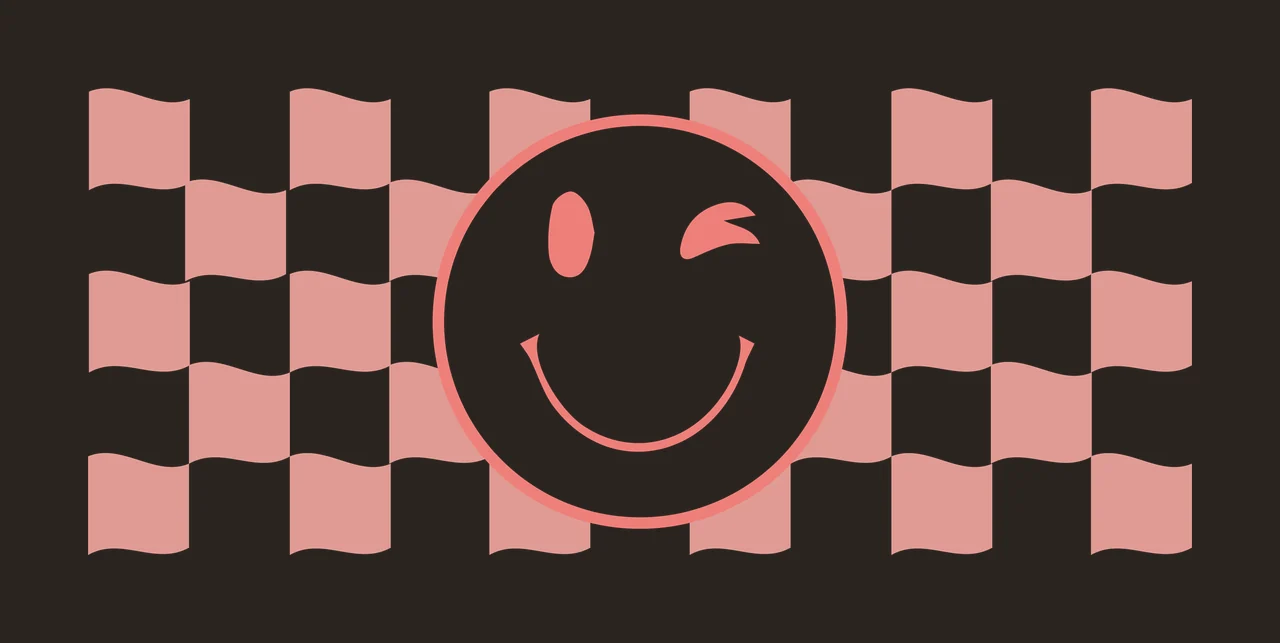 Can Glass Wrap Winking Smiley Face Checkered Banner contrast preview thumbnail