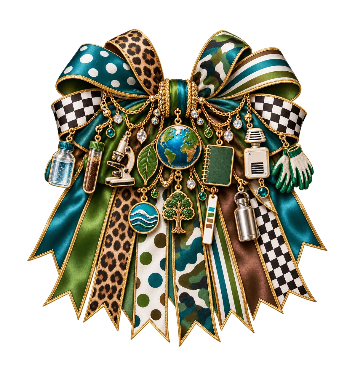 Environmental Scientist Bow Charm PNG, Gold Chain Charms, Transparent Sublimation Design, Digital Download