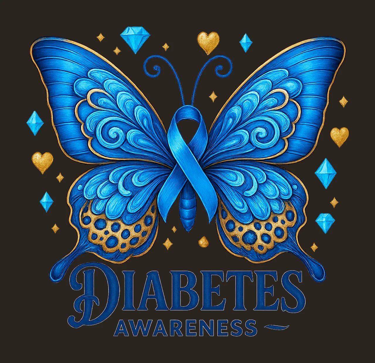 Butterfly Diabetes Ribbon Awareness Ribbon Artwork contrast preview thumbnail