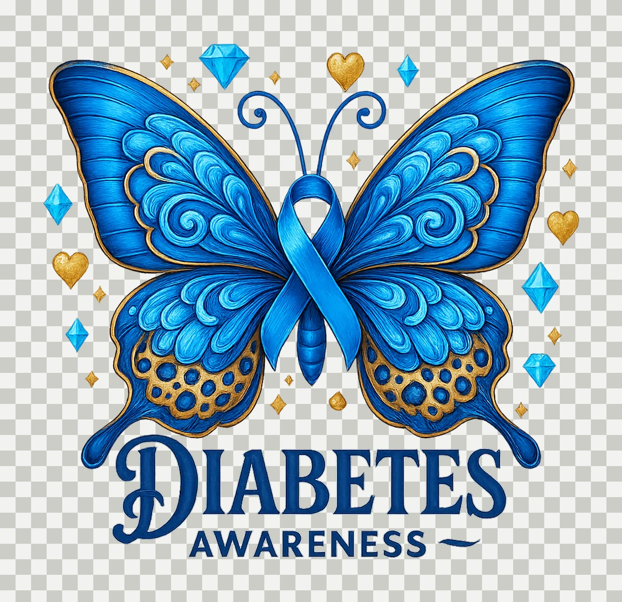 Butterfly Diabetes Ribbon Awareness Ribbon Artwork transparency and detail preview thumbnail