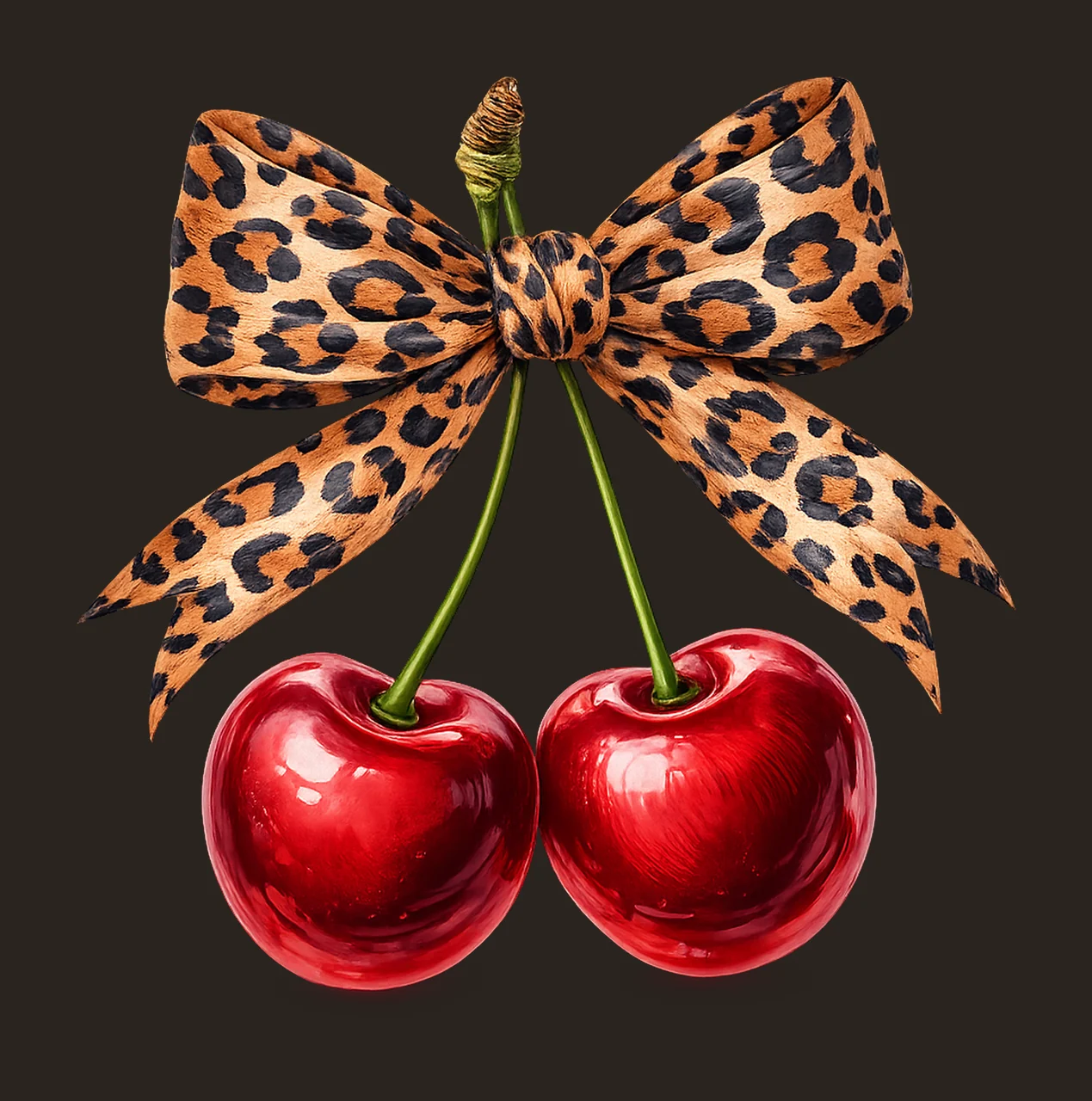 Watercolor Cherry Coquette Leopard Bow Artwork Y2K Aesthetic contrast preview thumbnail