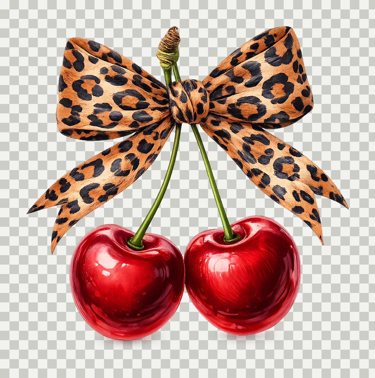 Watercolor Cherry Coquette Leopard Bow Artwork Y2K Aesthetic transparency and detail preview thumbnail