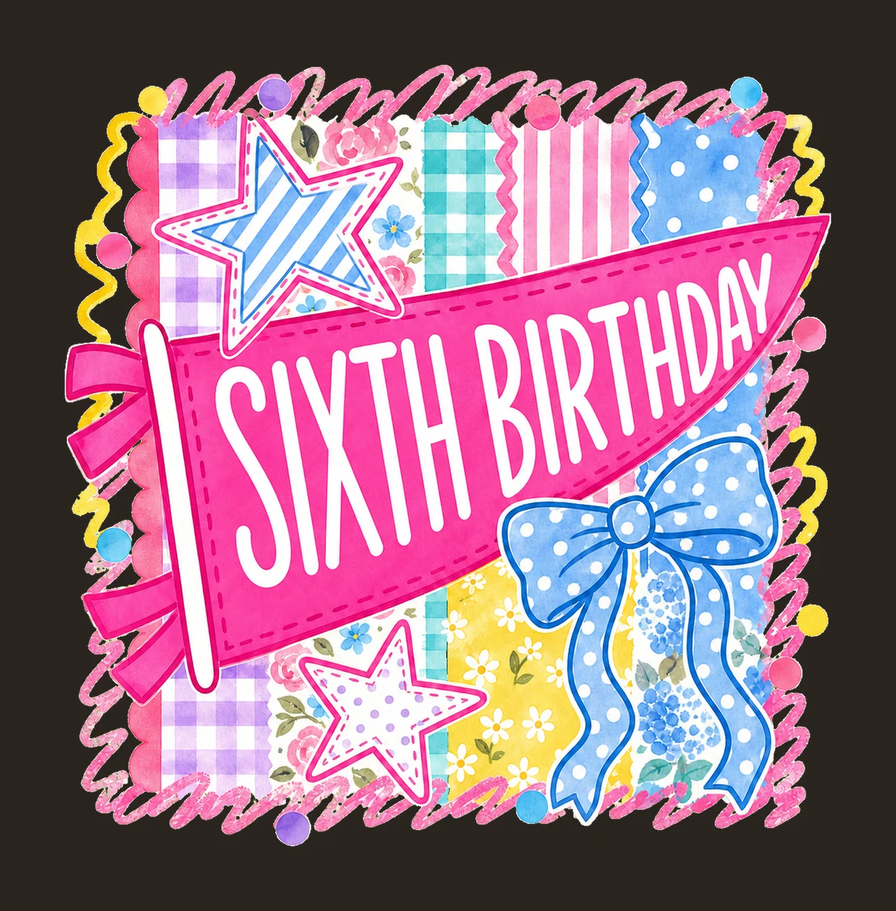 Retro Striped Floral Birthday Pennant Variation D contrast preview thumbnail
