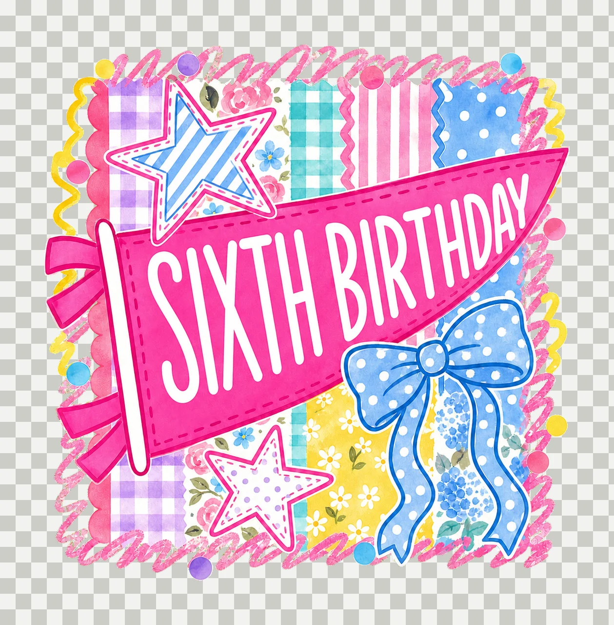 Retro Striped Floral Birthday Pennant Variation D transparency and detail preview thumbnail