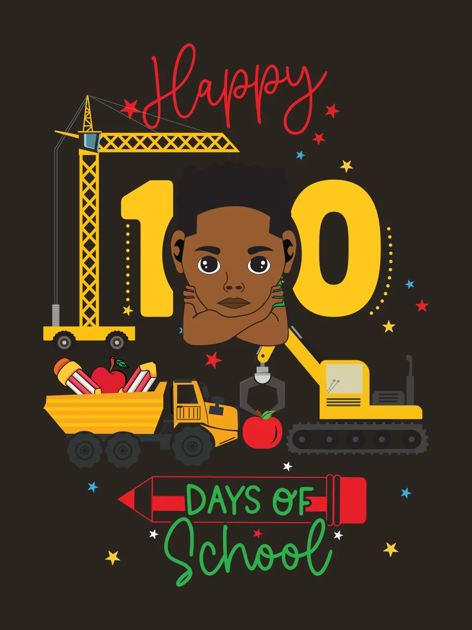 Black Happy 100 Days Of School Construction Illustration vehicles contrast preview thumbnail