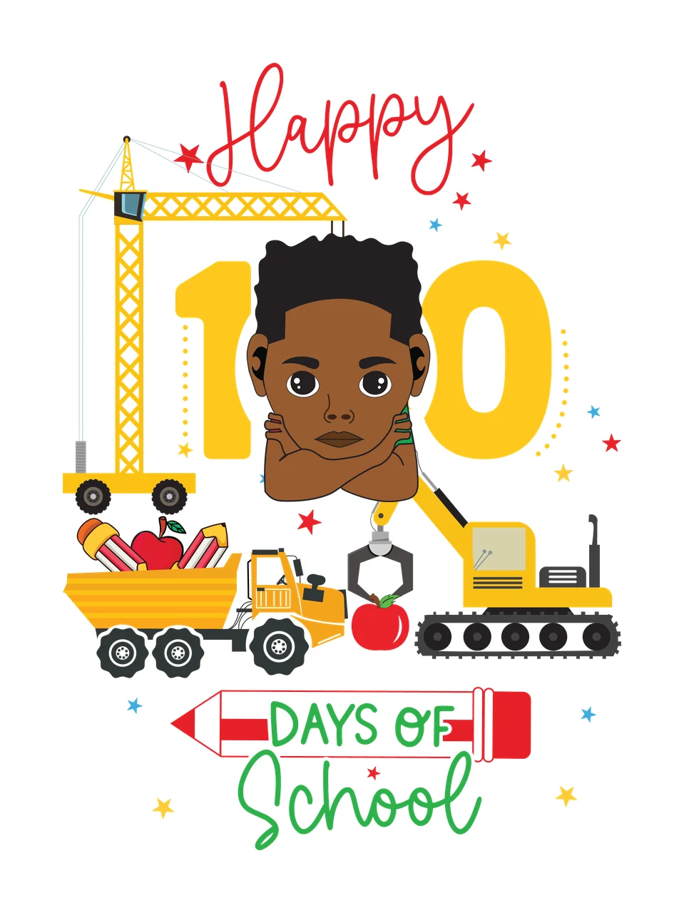 Black Happy 100 Days Of School Construction Illustration vehicles