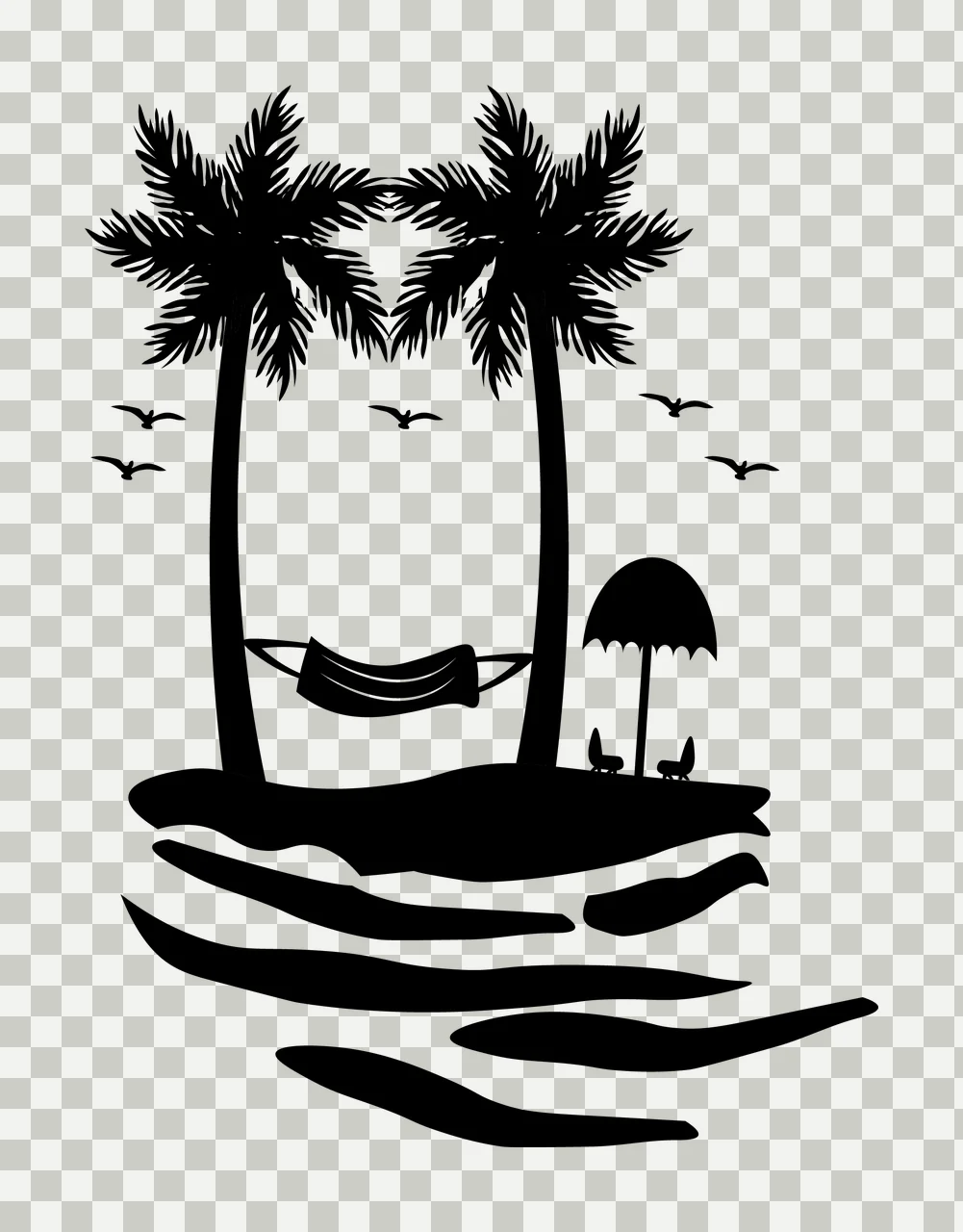 Palm Tree Tropical Island Hammock With Trees relaxing birds transparency and detail preview thumbnail