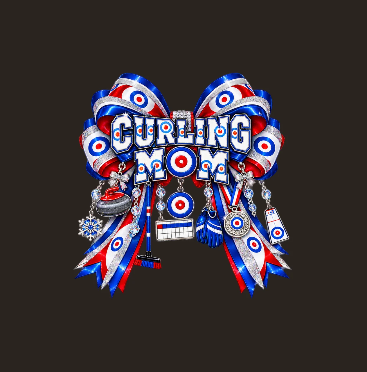 Curling Mom Bow Charm PNG, Patterned Varsity Mom Ribbon Clipart, Transparent Sublimation Digital Download contrast preview thumbnail