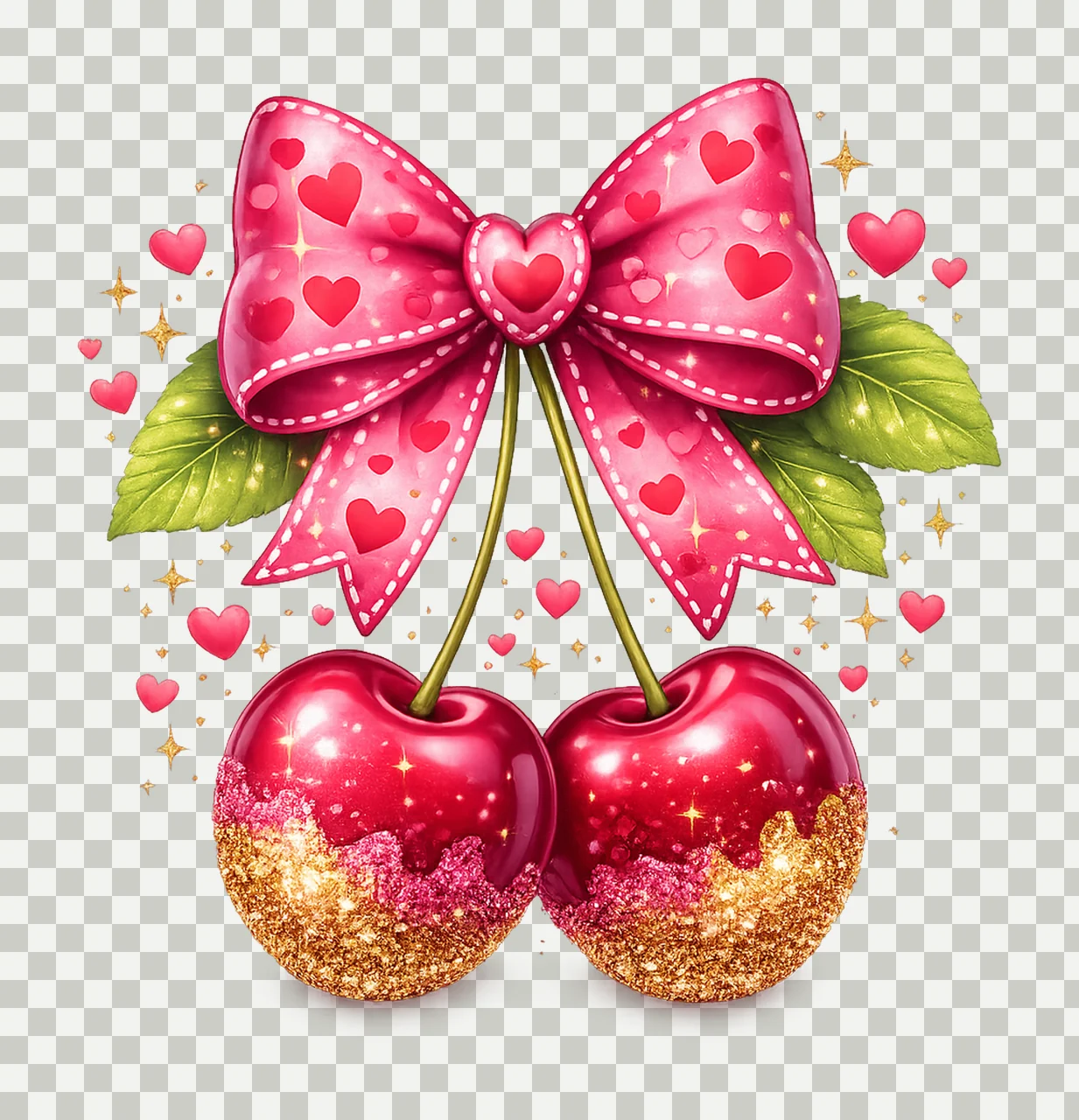 Coquette Cherry Glitter Pink Bow Artwork Girly Cherry Shirt transparency and detail preview thumbnail