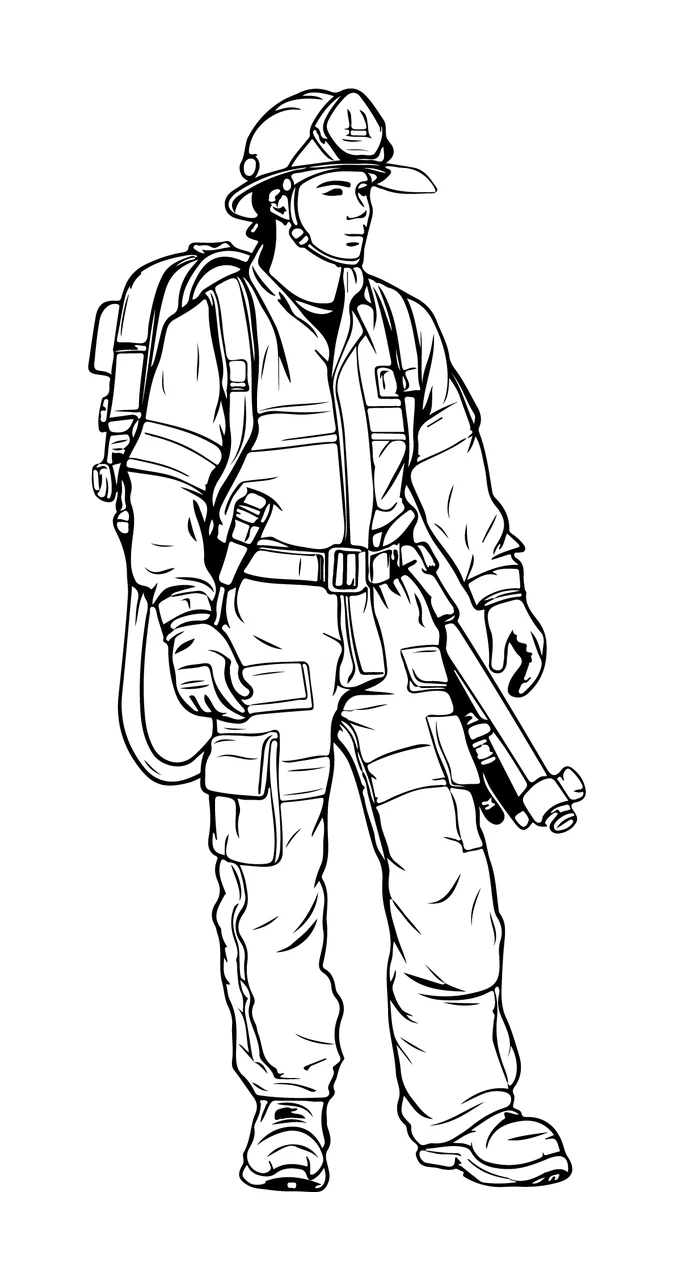 Firefighter Outline Drawing Standing helmet protective clothing