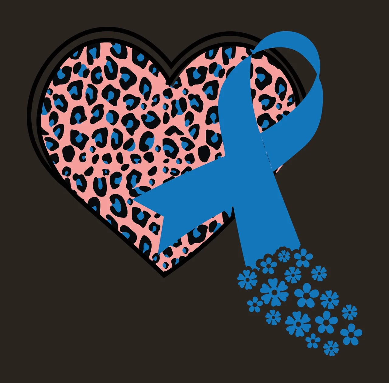 Ribbon Leopard Print Heart With Awareness patterned flowers contrast preview thumbnail