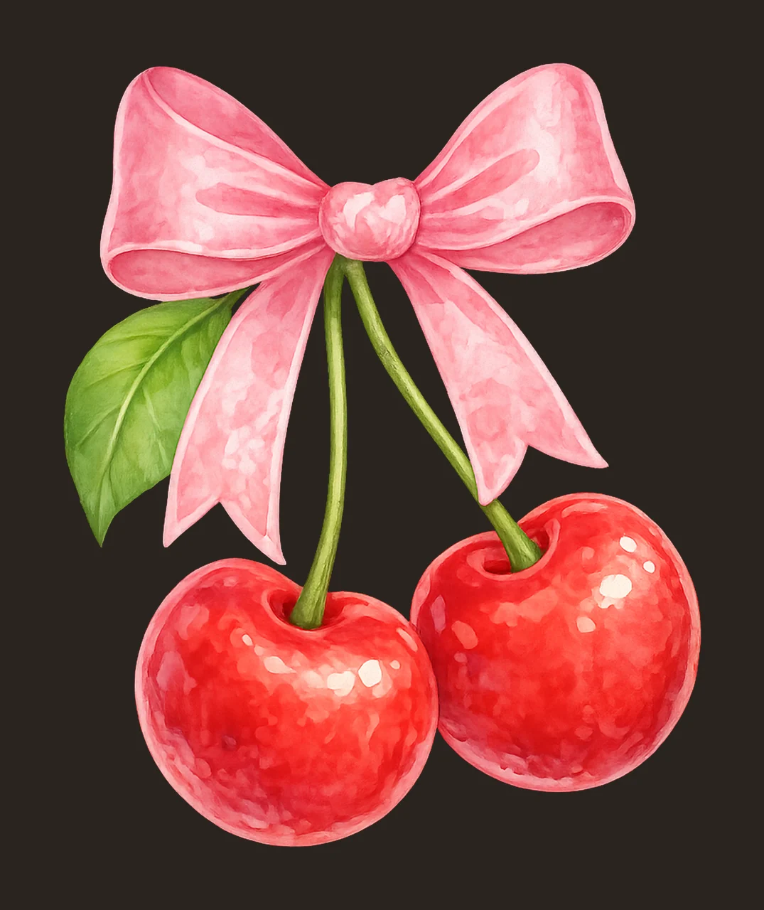 Pink Bow Red Cherries Summer Cute Fruit Design Shirt contrast preview thumbnail