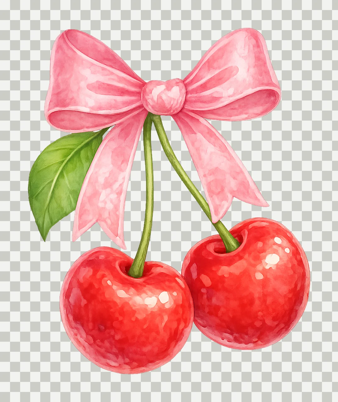 Pink Bow Red Cherries Summer Cute Fruit Design Shirt transparency and detail preview thumbnail