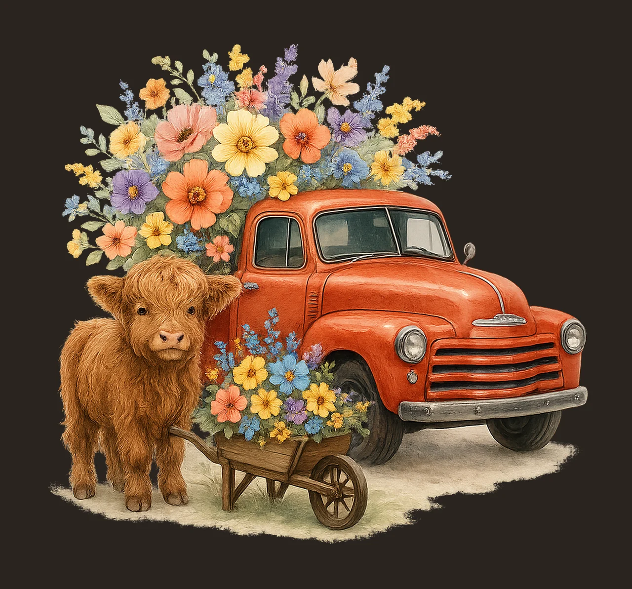 Highland Cow Floral Truck Farmhouse Spring Design Cute contrast preview thumbnail