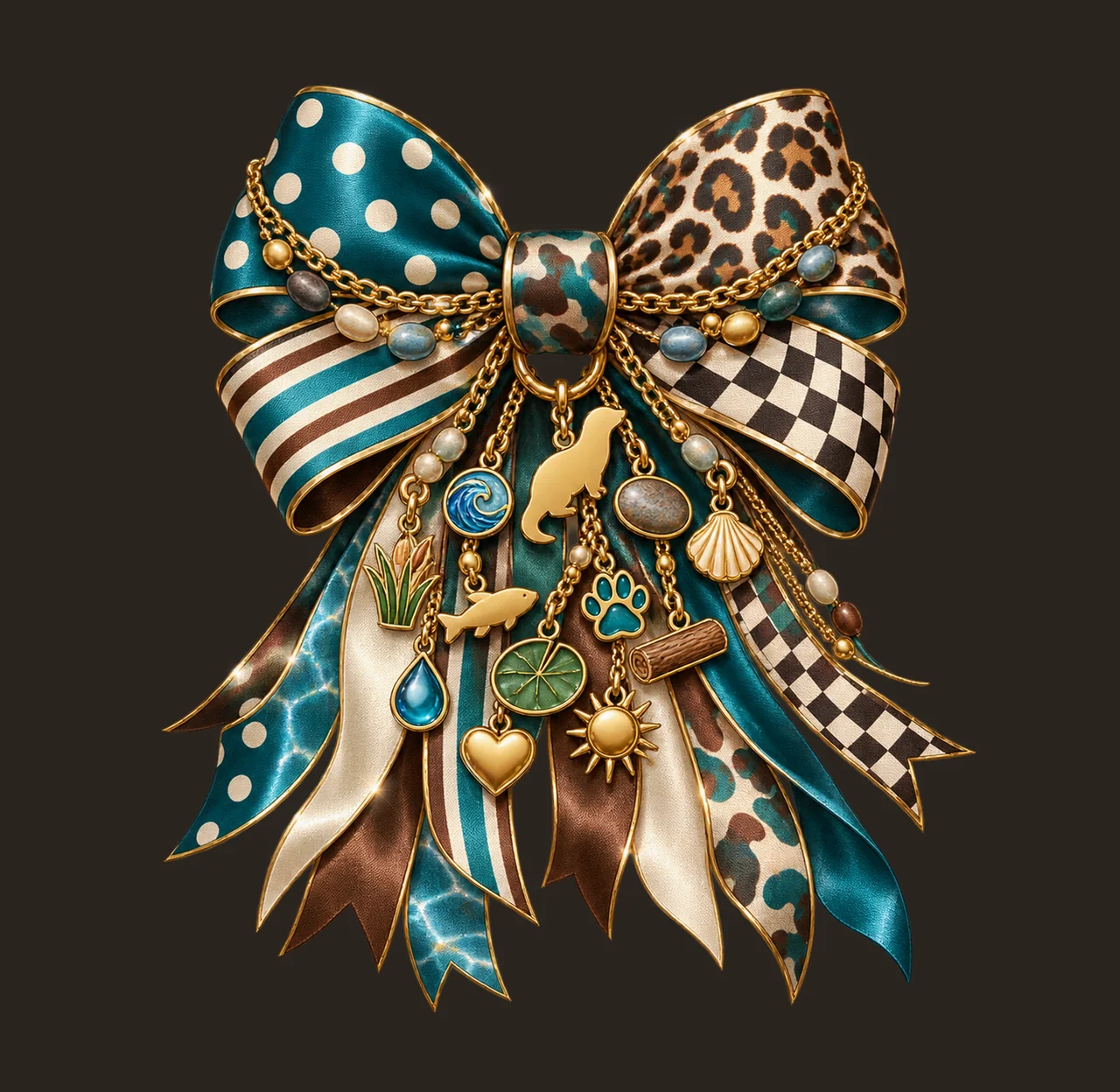 Otter Lover Bow Charm PNG, Themed Gold Chain Charms, Coquette Ribbon Sublimation Design, Transparent Digital Download contrast preview thumbnail