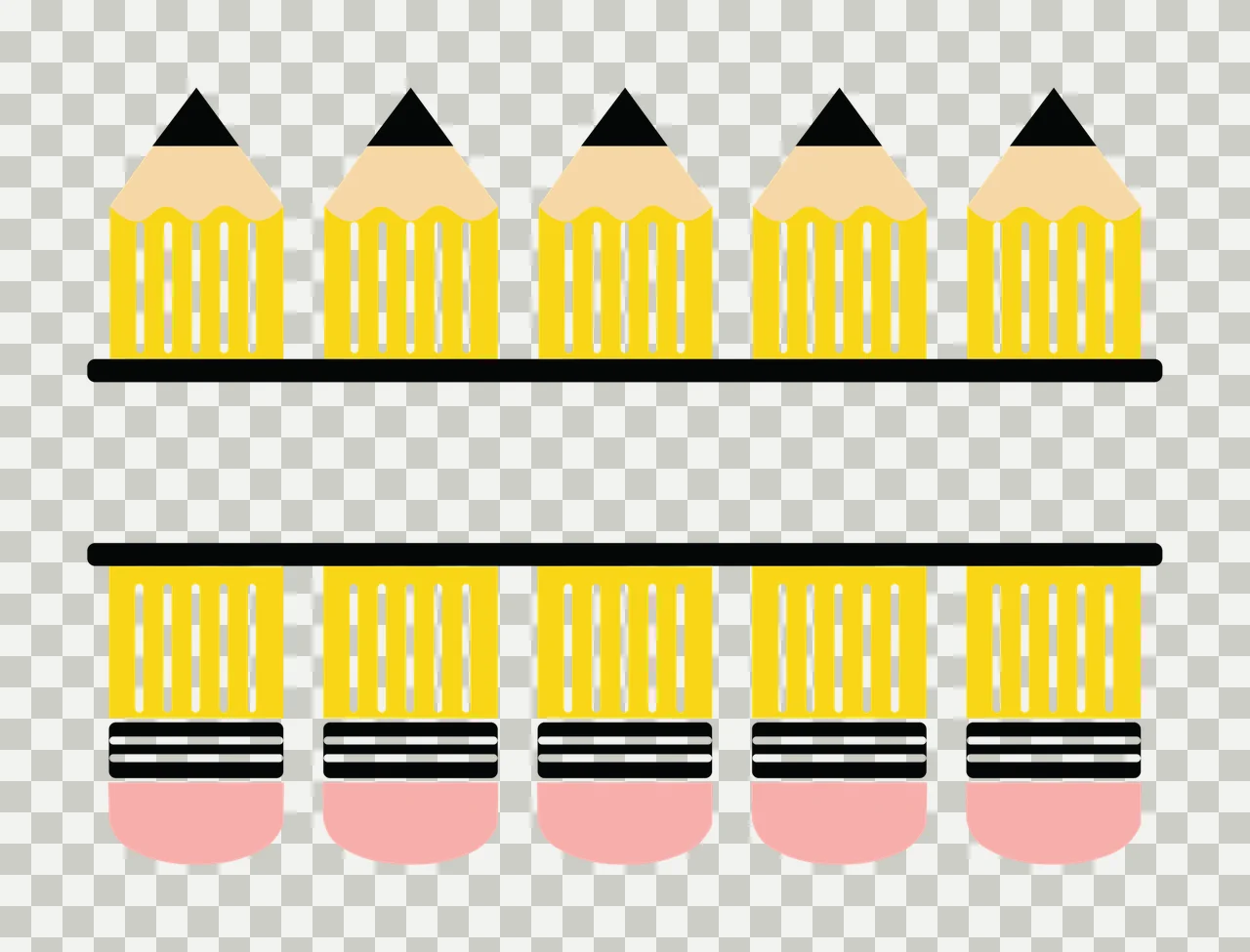 Pencils With Five And Erasers In Yellow split bar stationery transparency and detail preview thumbnail