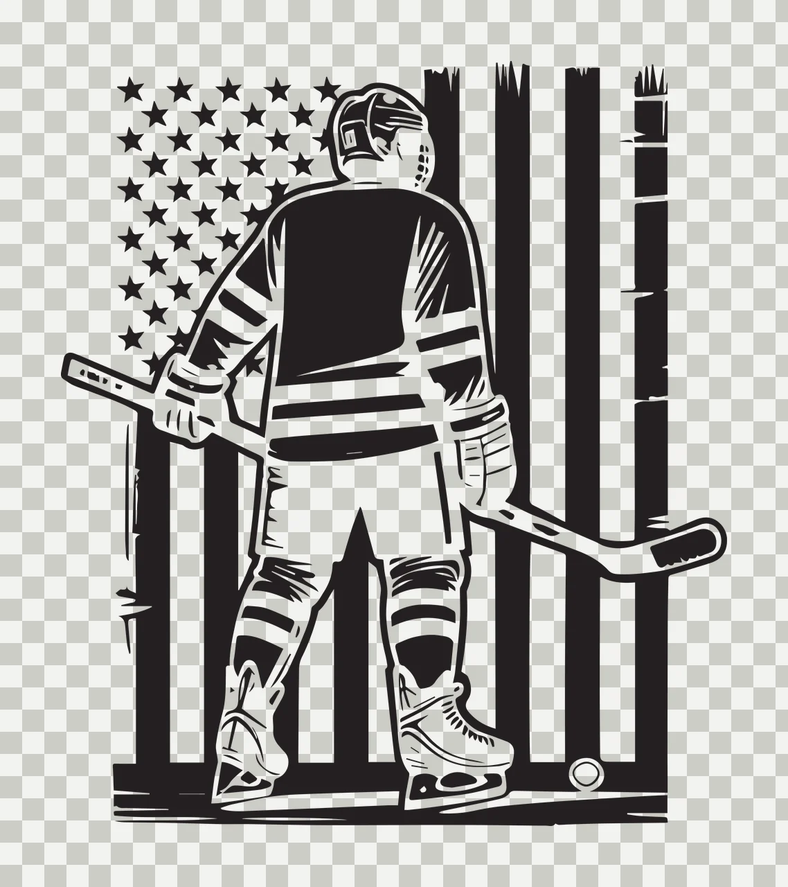 Hockey Player Ice With Flag Background standing stick jersey transparency and detail preview thumbnail