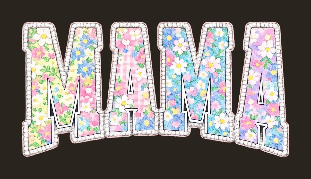 Retro Neon Mama Floral Checkered Sublimation Design contrast preview thumbnail