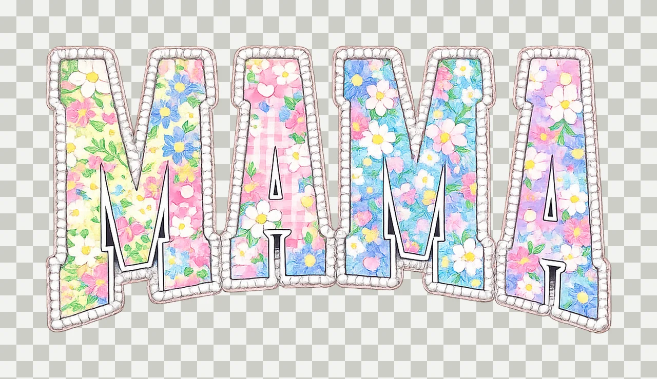 Retro Neon Mama Floral Checkered Sublimation Design transparency and detail preview thumbnail