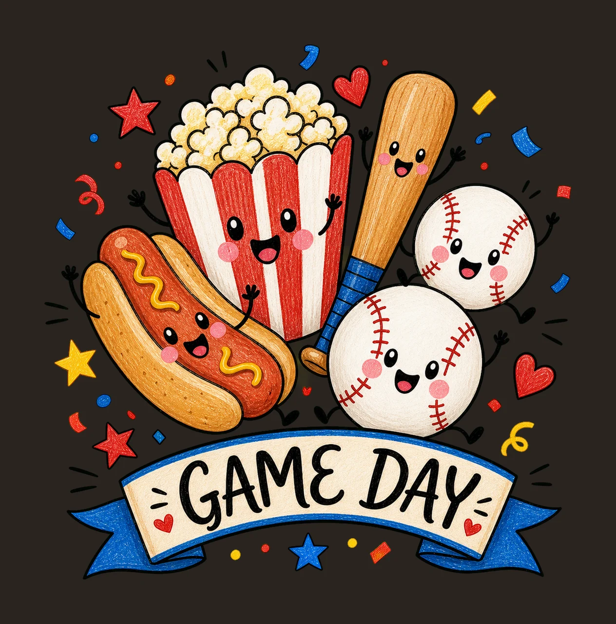 Happy Baseball Doodle Cute Baseball Sublimation Variation B contrast preview thumbnail