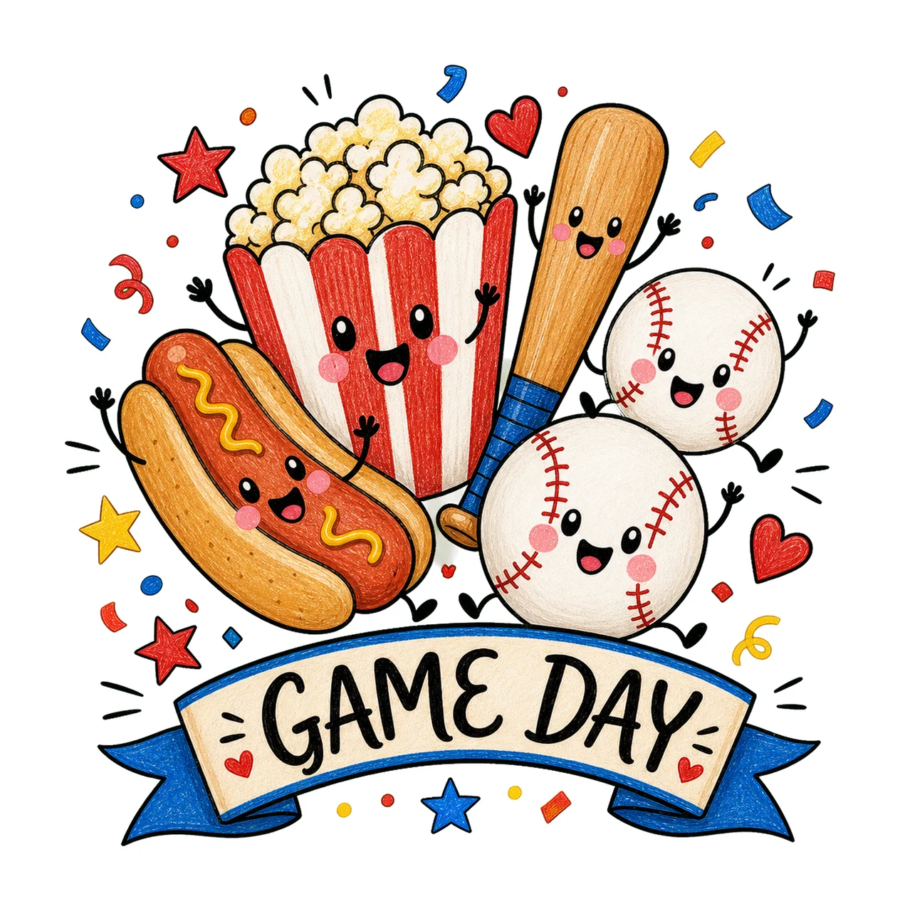 Happy Baseball Doodle Cute Baseball Sublimation Variation B