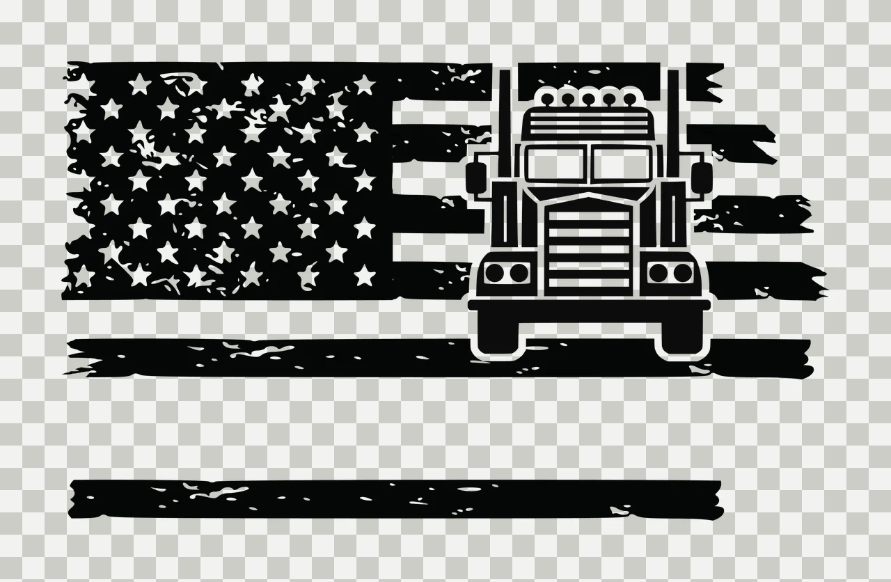 Truck Silhouette Positioned Over A Distressed Flag stars stripes transparency and detail preview thumbnail