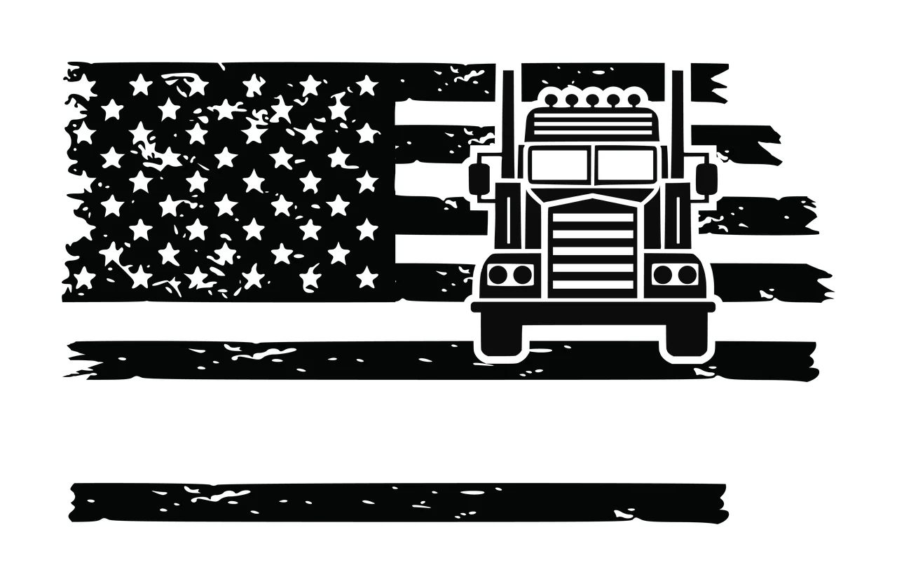 Truck Silhouette Positioned Over A Distressed Flag stars stripes