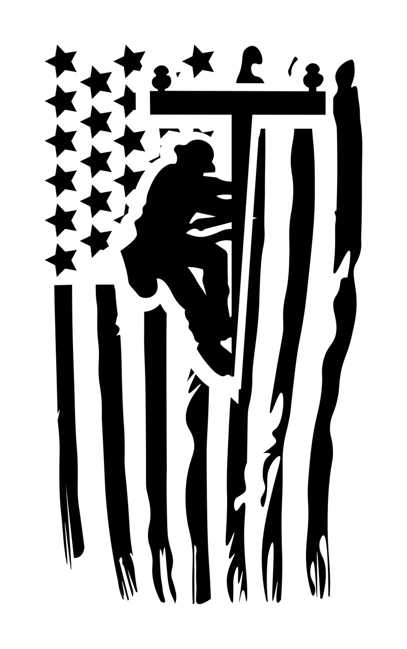 American Flag Silhouette With Utility Pole climbing stars stripes
