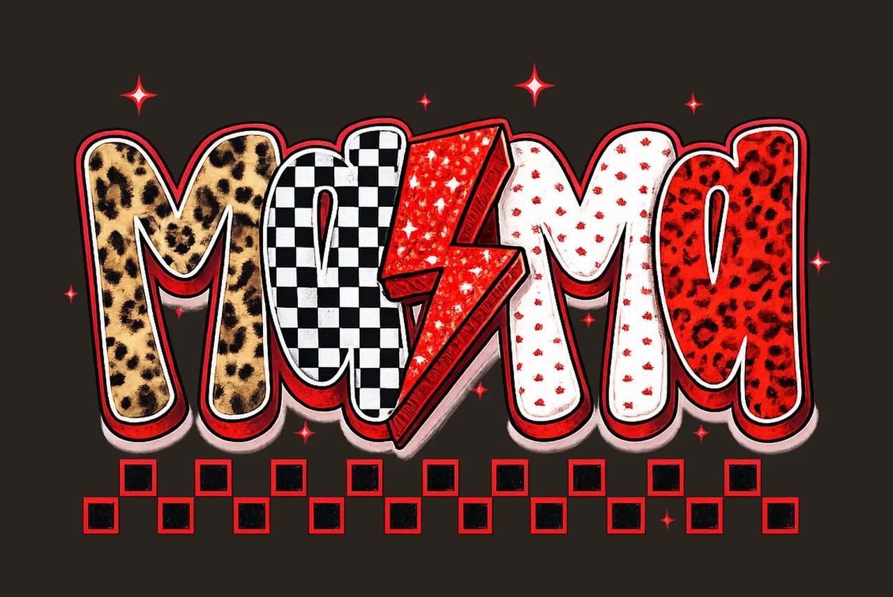 Mama leopard print design trendy varsity style retro checker contrast preview thumbnail