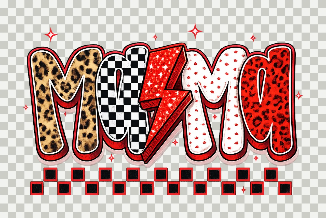 Mama leopard print design trendy varsity style retro checker transparency and detail preview thumbnail