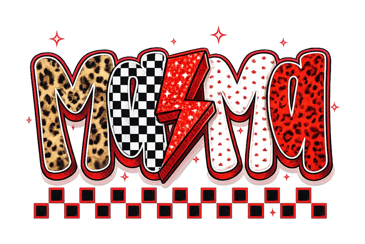 Mama leopard print design trendy varsity style retro checker