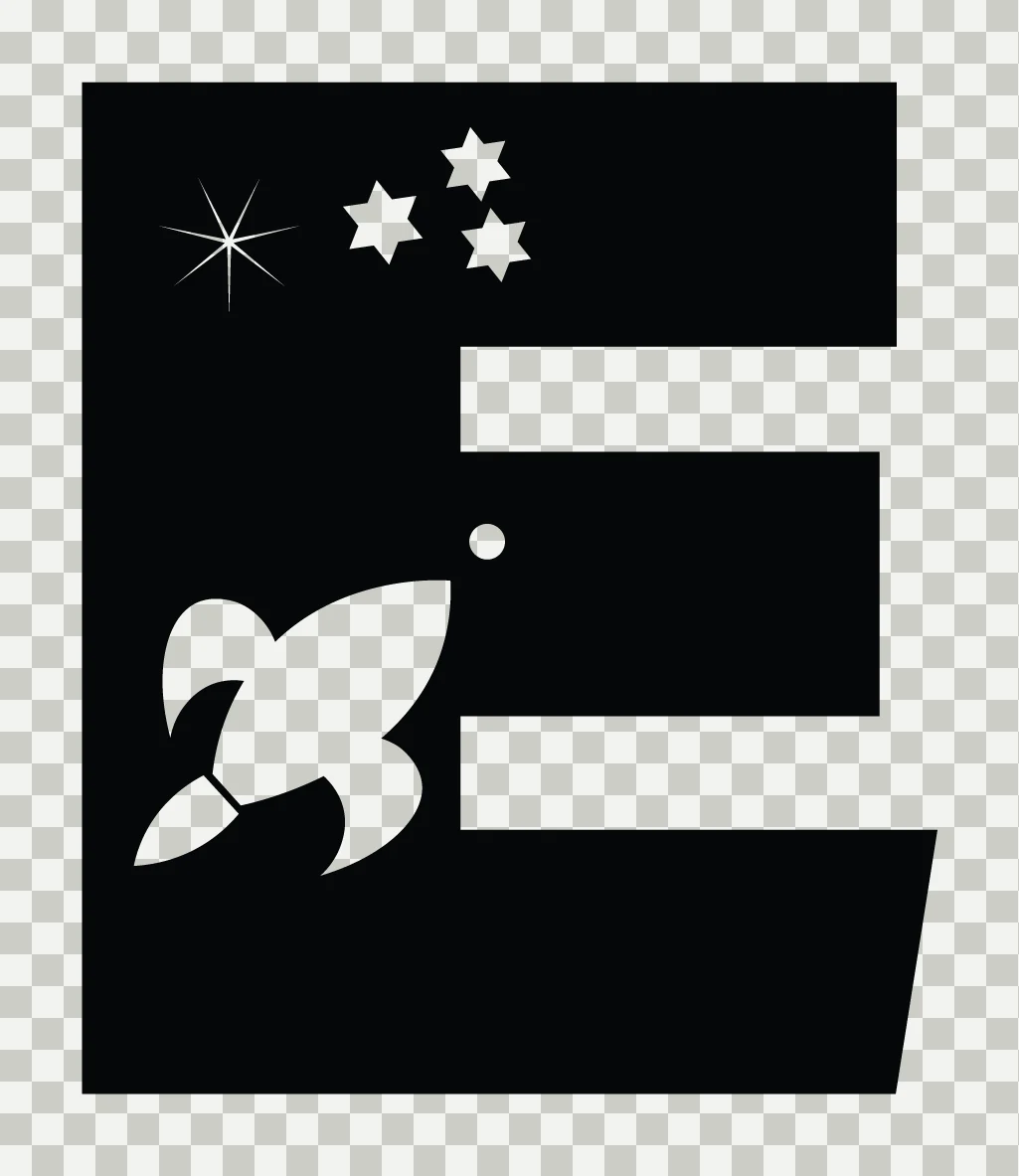 Space Letter E With Rocket And Stars transparency and detail preview thumbnail