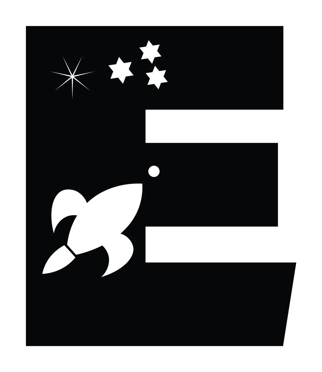 Space Letter E With Rocket And Stars