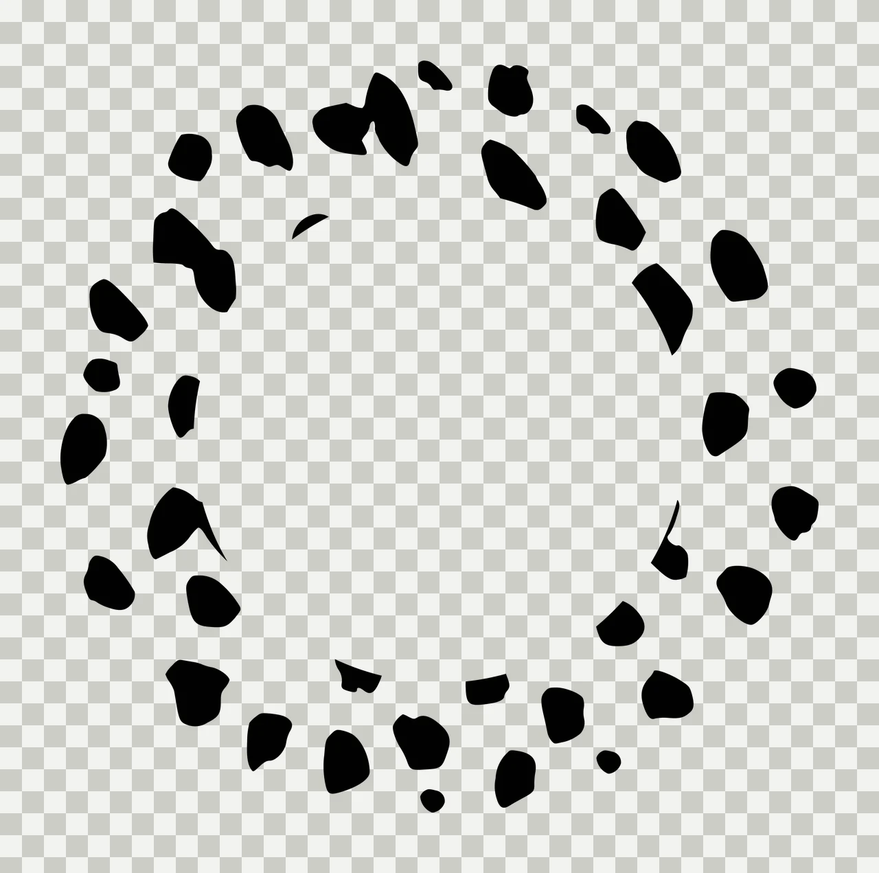 Abstract circular spot pattern Illustration with black irregular spots, circular arrangement and white background transparency and detail preview thumbnail