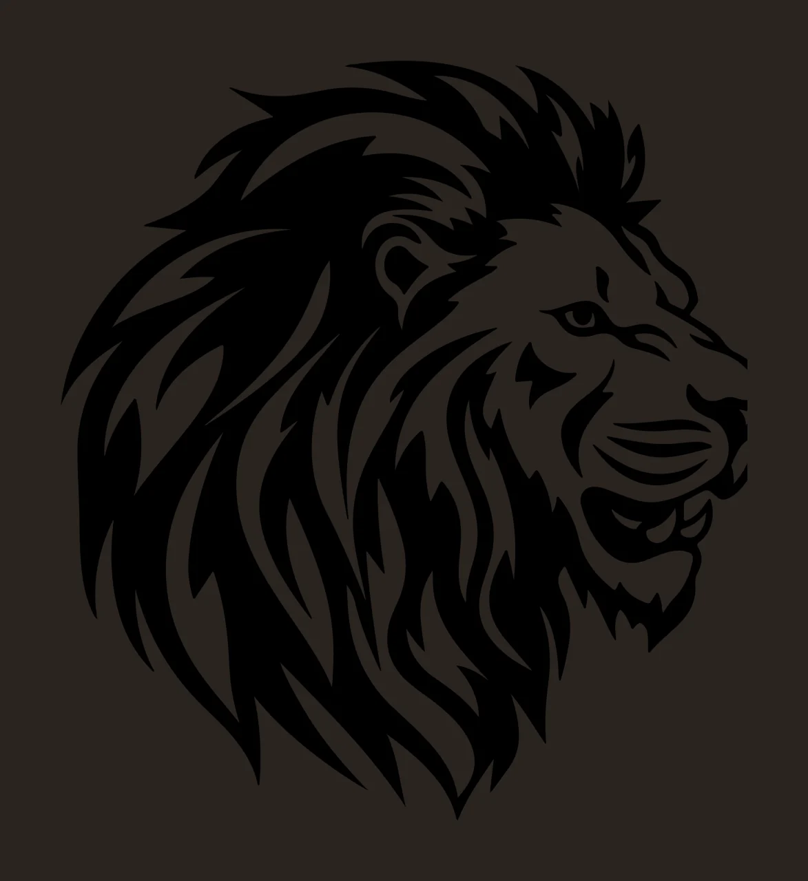Lion Head Roaring Black White Stencil mane silhouette animal contrast preview thumbnail