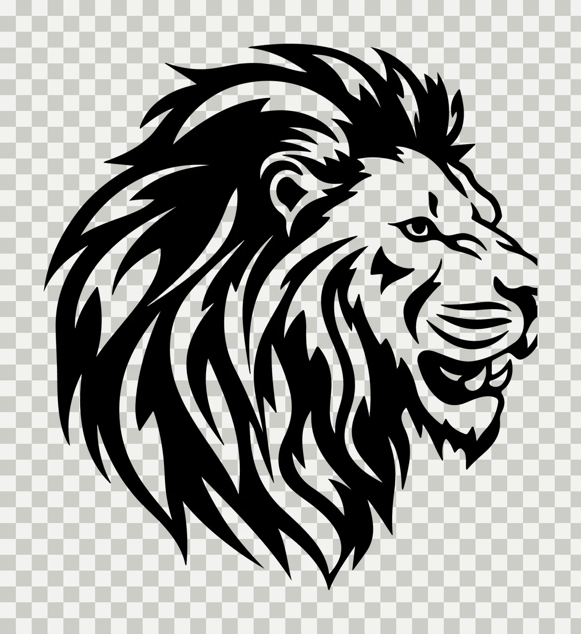 Lion Head Roaring Black White Stencil mane silhouette animal transparency and detail preview thumbnail