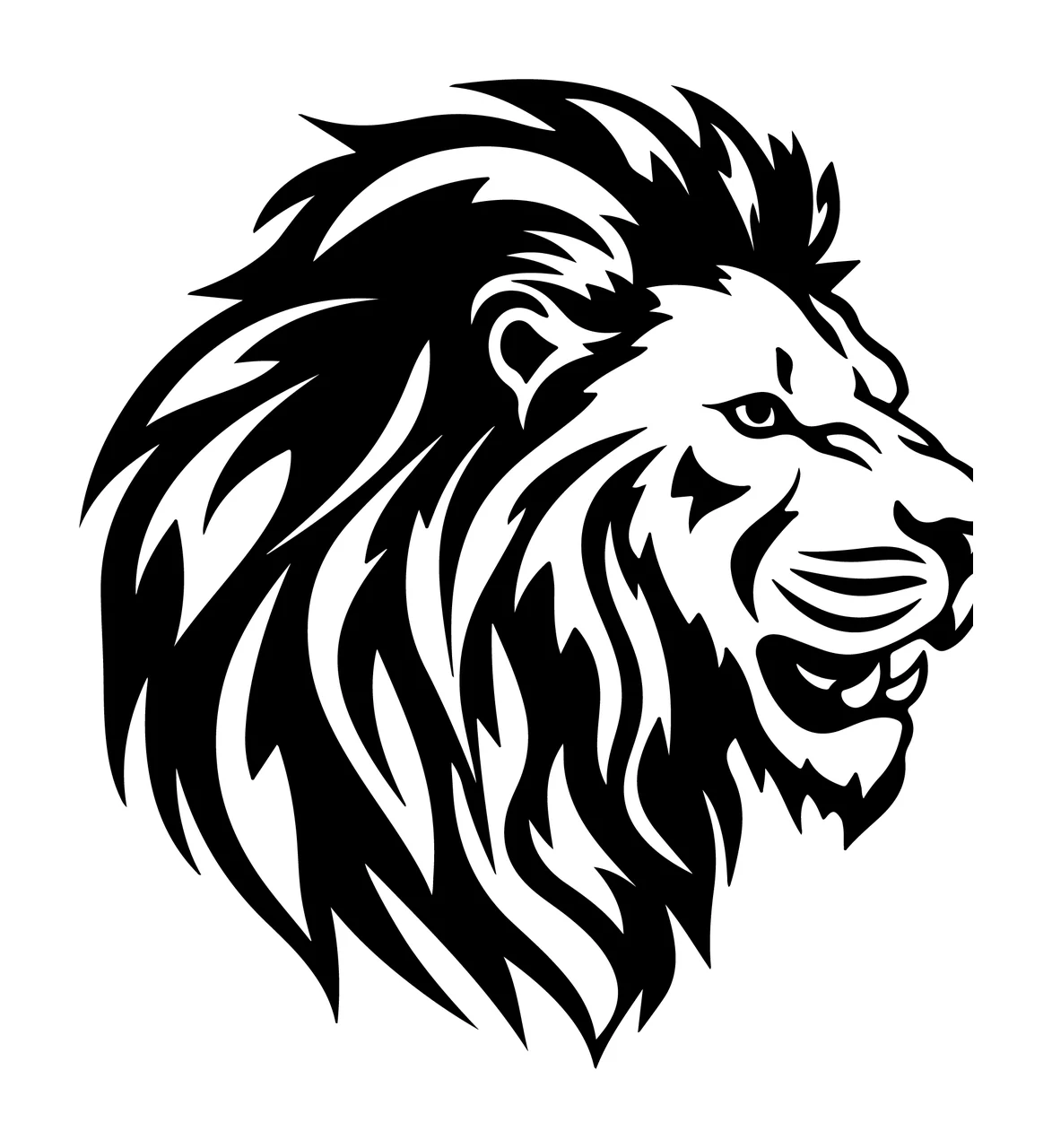 Lion Head Roaring Black White Stencil mane silhouette animal