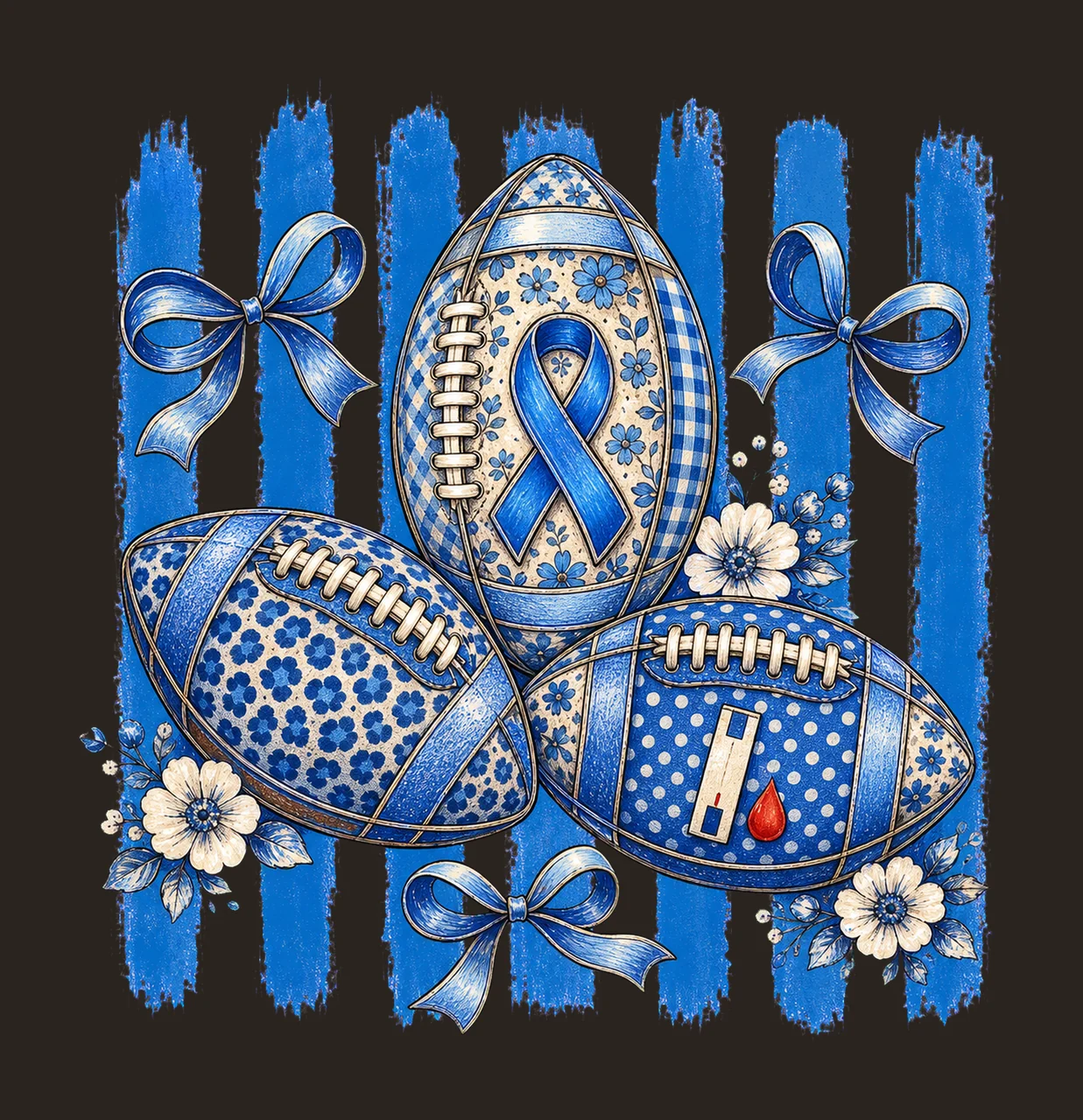 Diabetes Awareness Football Blue Floral Ribbon Variation D contrast preview thumbnail